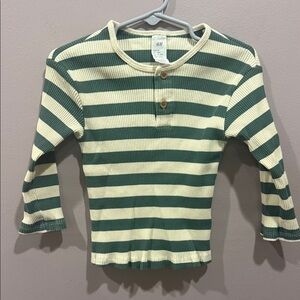 H&M Kids Long Sleeve Green and Cream Striped‎ Tee, 18M